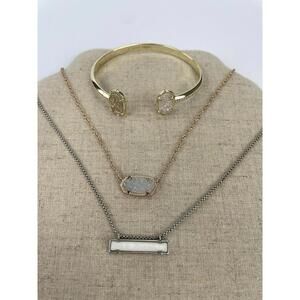 Kendra Scott Jewelry Lot Of 3, 2 Necklace Silver/Gold, 1 Elton Cuff Bracelet